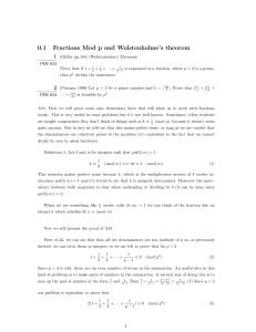 0.1 Fractions Mod p and Wolstenholme`s theorem