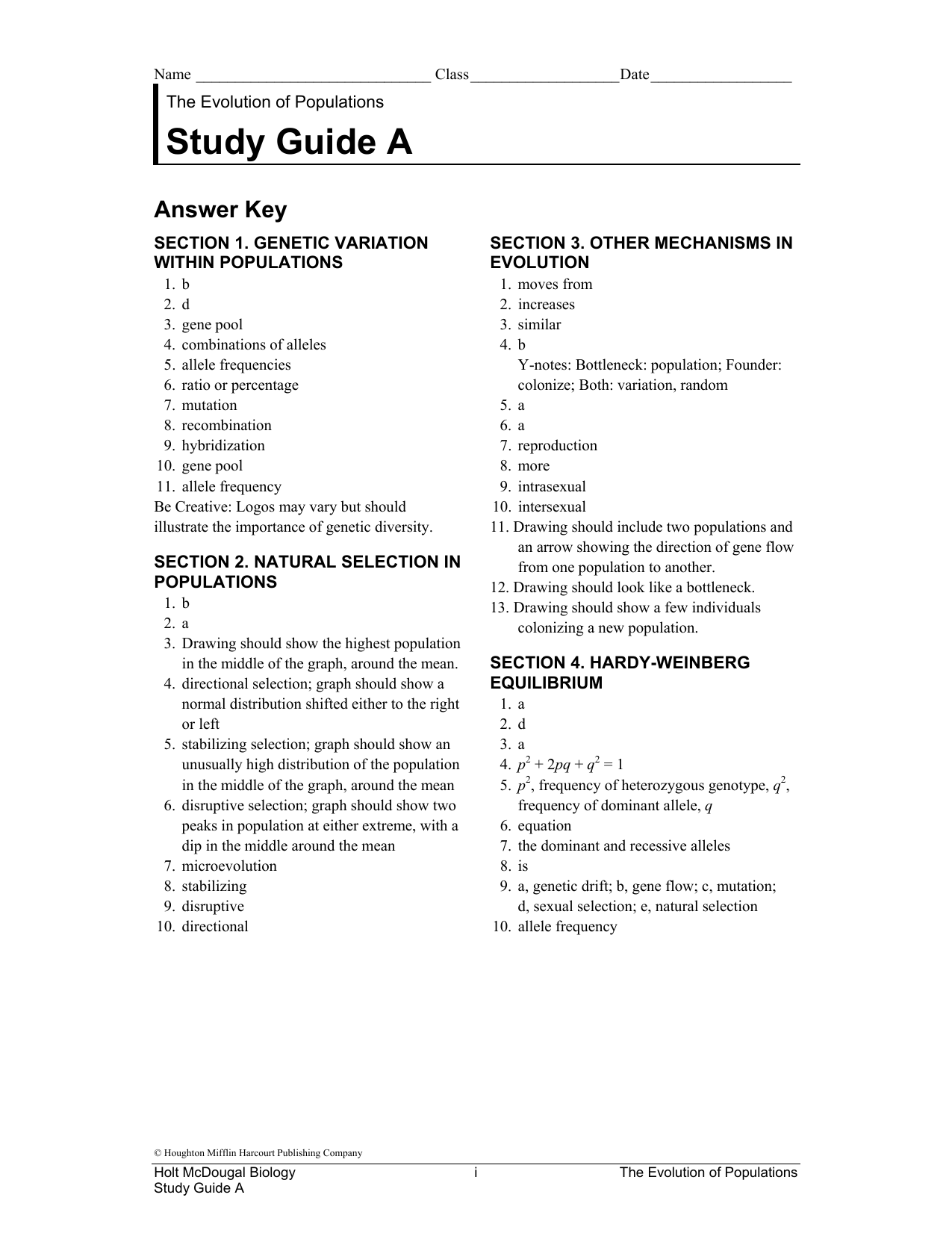 Holt Mcdougal Biology Study Guide A Answer Key Chapter 10 Study Poster