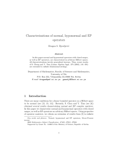 Characterizations of normal, hyponormal and EP operators