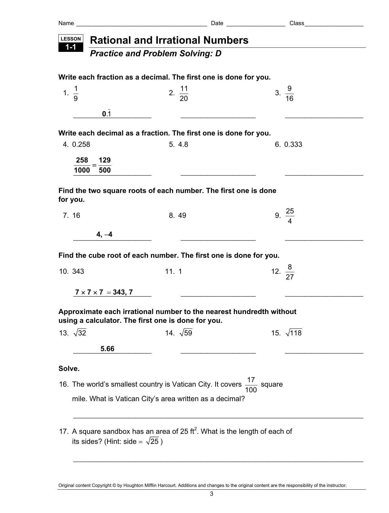 Rational and Irrational Numbers Regarding Rational And Irrational Numbers Worksheet