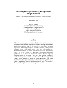 Answering Subcognitive Turing Test Questions: A