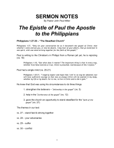 SERMON NOTES The Epistle of Paul the Apostle to the Philippians