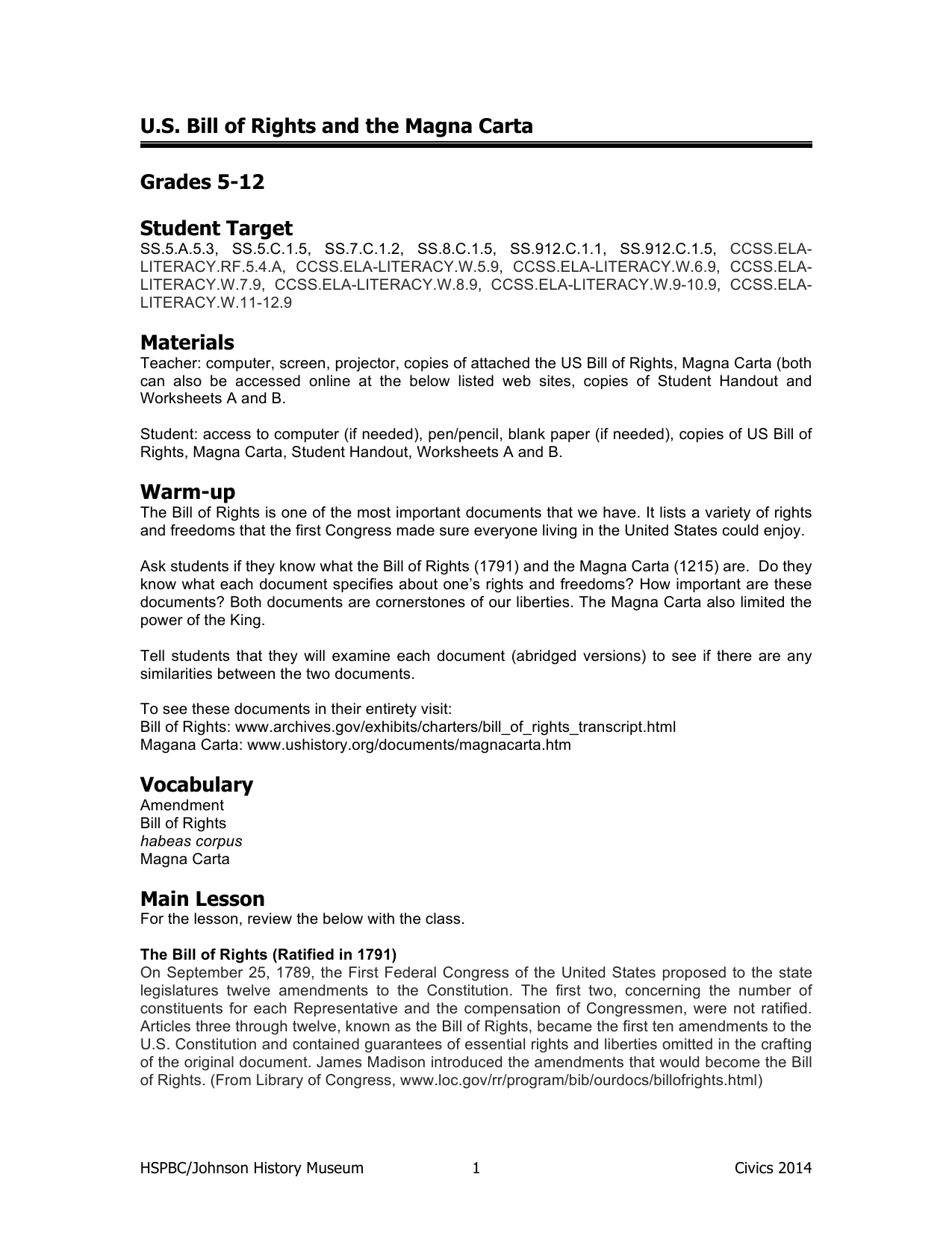 Magna Carta And Bill Of Rights Comparison Chart