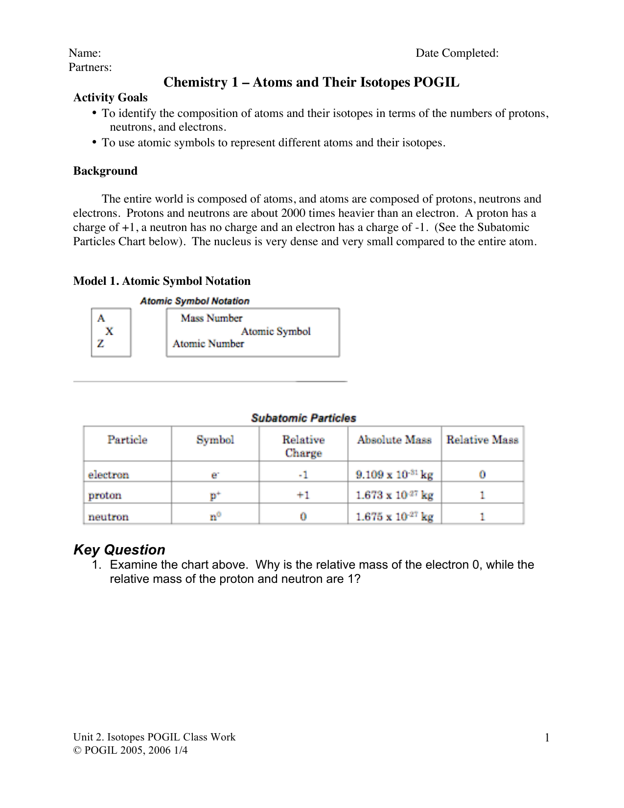 Isotopes Worksheet Answer Key