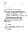 Quiz 1-‐ Ecological Relationships