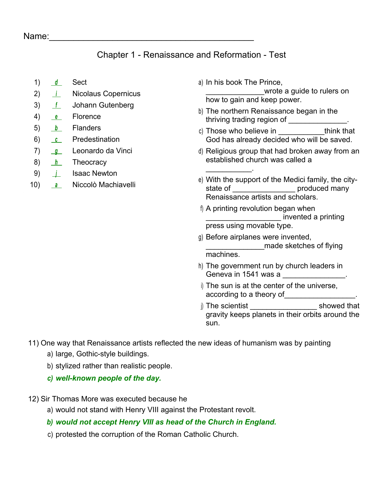 Chapter 22 - Renaissance and Reformation In Protestant Reformation Worksheet Answers