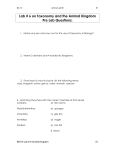 Lab # 6 on Taxonomy and the Animal Kingdom Pre Lab