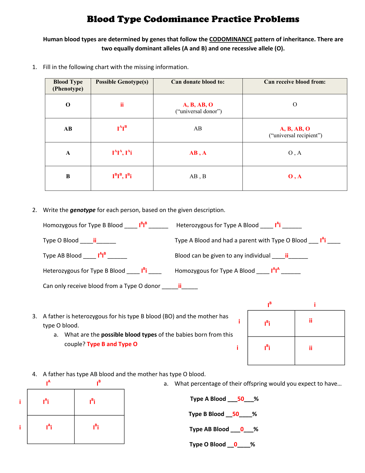 Genetics Blood Types Answer Key " Semanario Worksheet for ... 