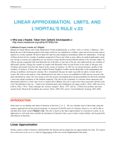 LINEAR APPROXIMATION, LIMITS, AND L`HOPITAL`S RULE v.03