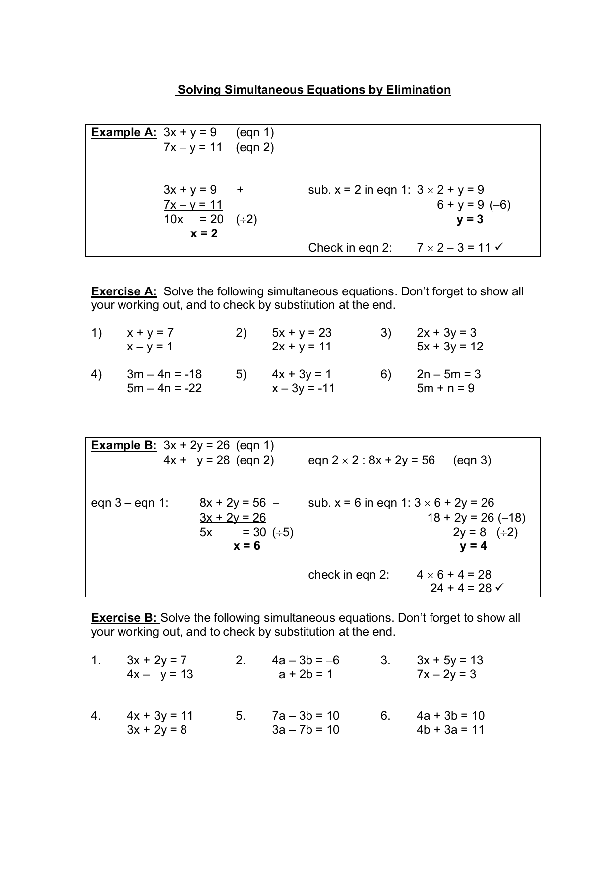 Solving Simultaneous Eqns Solving Simultaneous Eqns