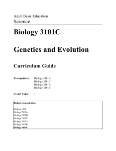 Biology 3101C Genetics and Evolution