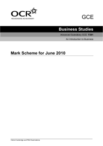 Mark scheme - Unit F291 - An introduction to business - June