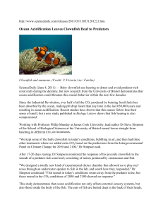 Ocean acidification leaves clownfish deaf to predators, June 2011