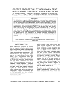 copper adsorption by sphagnum peat moss and its different humic