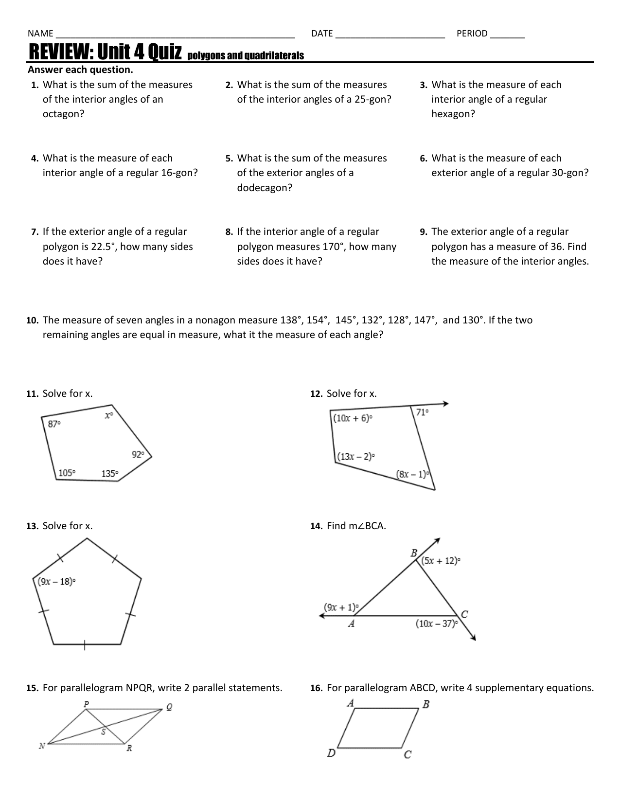 Quad Review Quiz
