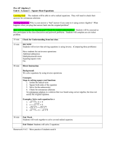 Pre-AP Algebra 2 Unit 6 - Lesson 2 – Square Root