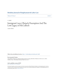 Immigrant Laws, Obstacle Preemption And The Lost Legacy of