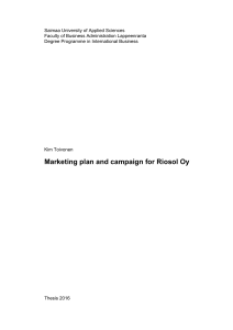 Marketing plan and campaign for Riosol Oy