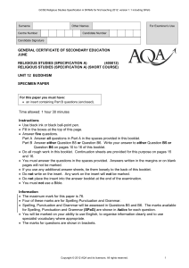 GCSE Religious Studies A Specimen Question Paper Unit 12