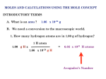 MOLES AND CALCULATIONS USING THE MOLE CONCEPT