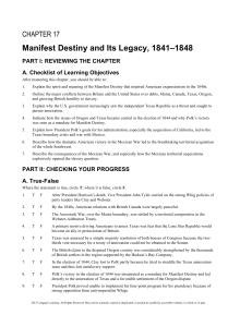 Manifest Destiny and Its Legacy, 1841–1848