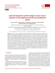 Lipid and lipoprotein profile changes in dairy cows in response to