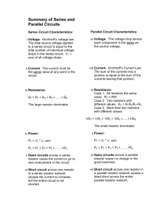 Summary of Series and Parallel Circuits