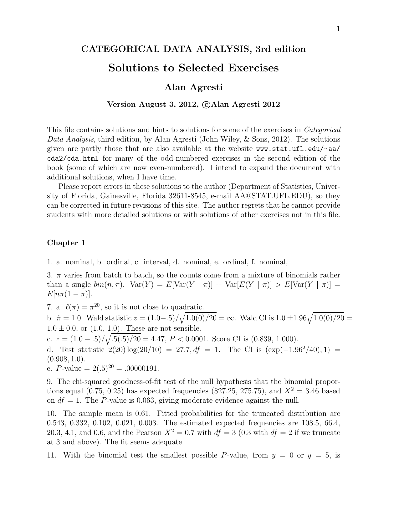 Solutions To Selected Exercises Uf Stat