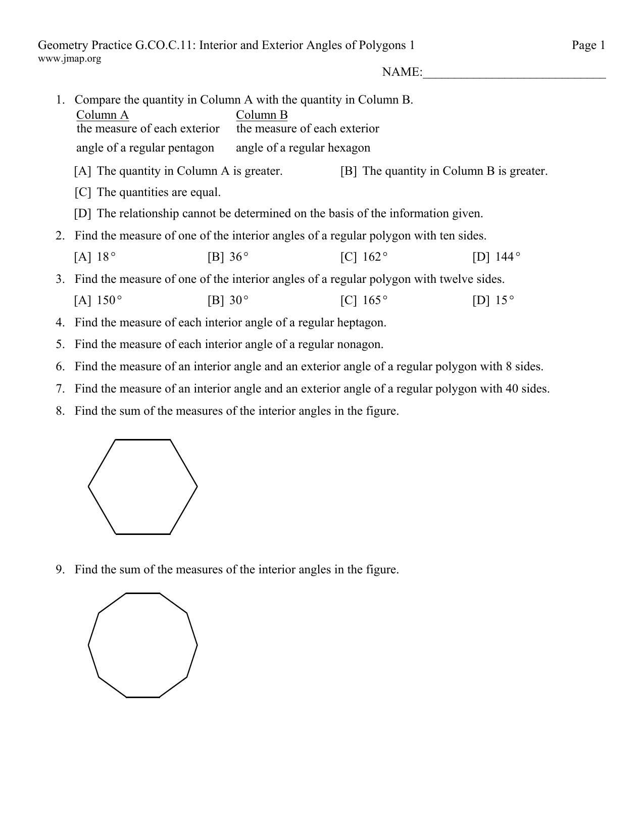 Geometry Practice G Co C 11 Interior And Exterior Angles Of