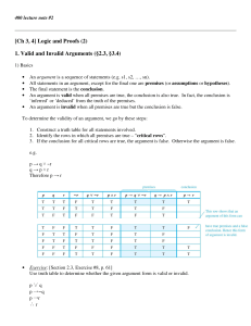 [Ch 3, 4] Logic and Proofs (2) 1. Valid and Invalid Arguments (§2.3