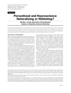(2007). Personhood and neuroscience: Naturalizing or nihilating?
