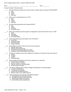 UNIT 9 WORLD WAR II TEST - DO NOT WRITE ON TEST Name