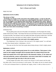 Ephesians 6:10-13 Spiritual Warfare Part 1 (Power and Truth) READ