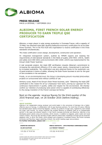 albioma, first french solar energy producer to earn triple qse