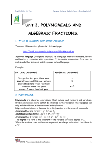 Unit 3. POLYNOMIALS AND ALGEBRAIC FRACTIONS.