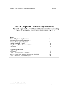 NAFTA Chapter 11 – Issues and Opportunities