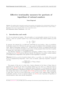 Effective irrationality measures for quotients of logarithms of rational