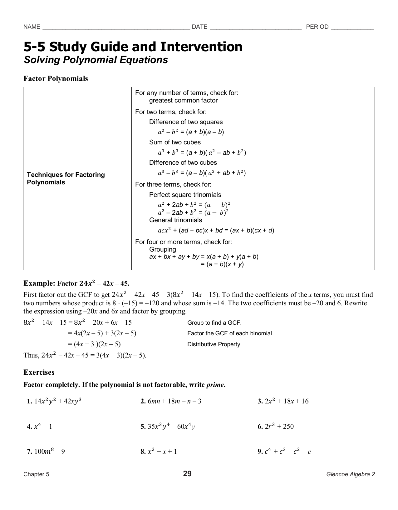20.20 Solving Polynomial Equations Intended For Solving Polynomial Equations Worksheet Answers