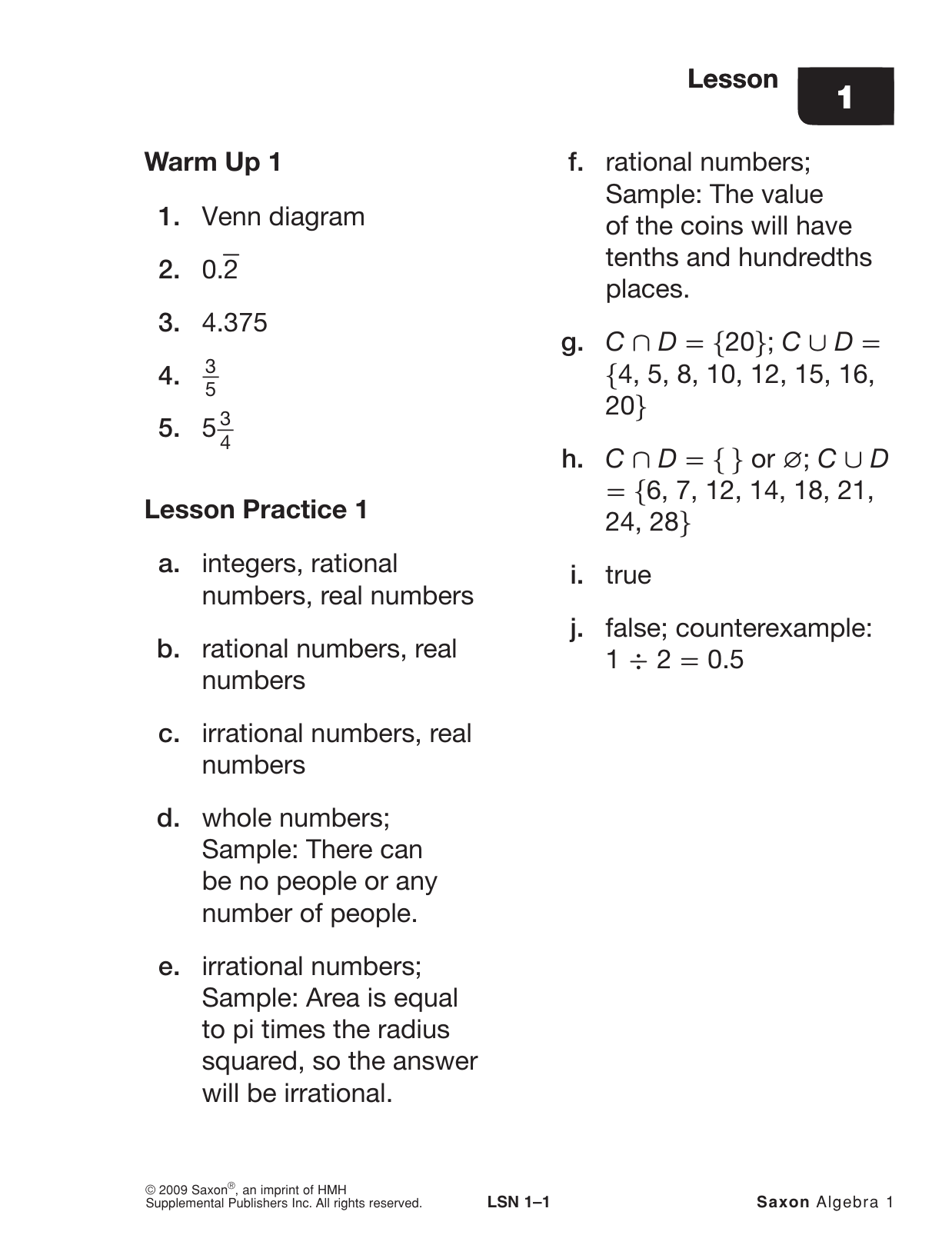 Lesson Lesson Warm Up 1 1 Venn Diagram 2 0 2 3 4 375 4 5 5 Lesson Lesson Warm Up 1 1 Venn Diagram 2 0 2 3 4 375 4 5 5