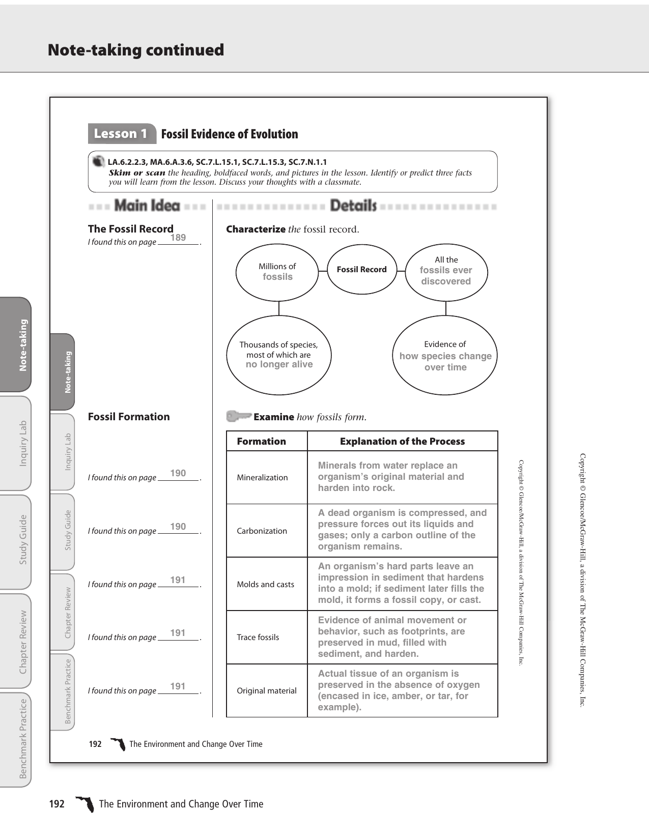 Note-taking continued Throughout Evidence For Evolution Worksheet