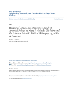 Review of Citizens and Statesmen: A Study of Aristotle`s Politics, by
