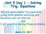 6.7 Day 1 – Solving Trig. Equations