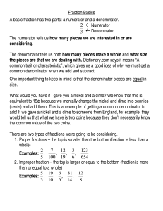 Fraction Basics A basic fraction has two parts: a numerator and a