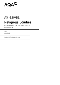 A level Religious Studies Mark scheme RSS11 - Islam 2: The
