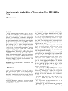 Spectroscopic Variability of Supergiant Star HD14134, B3Ia