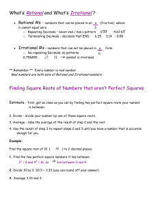 What`s Rational and What`s Irrational ? Finding Square Roots of