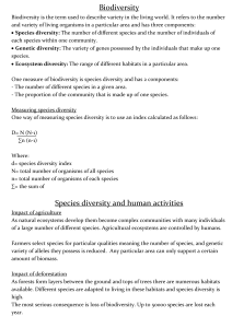 Biodiversity Species diversity and human activities