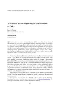 Affirmative Action: Psychological Contributions to Policy