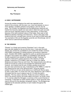 Astronomy and Humanism by Ray Thompson A. EARLY