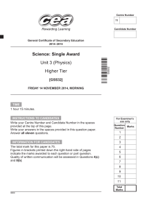 Science: Single Award Unit 3 (Physics) Higher Tier